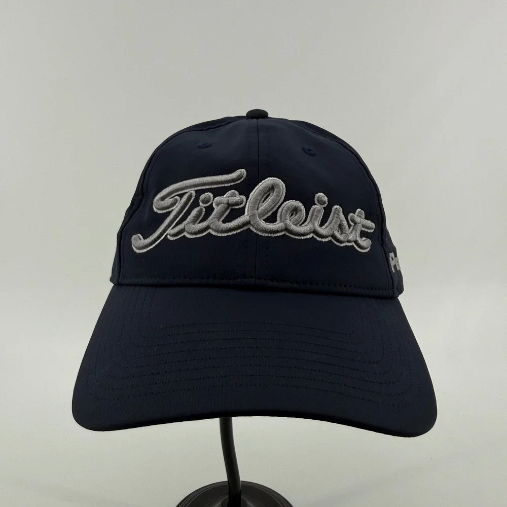 Titleist Hat Mens OSFA Navy Blue Solid Polyester Spandex Pro V1 FJ Logo